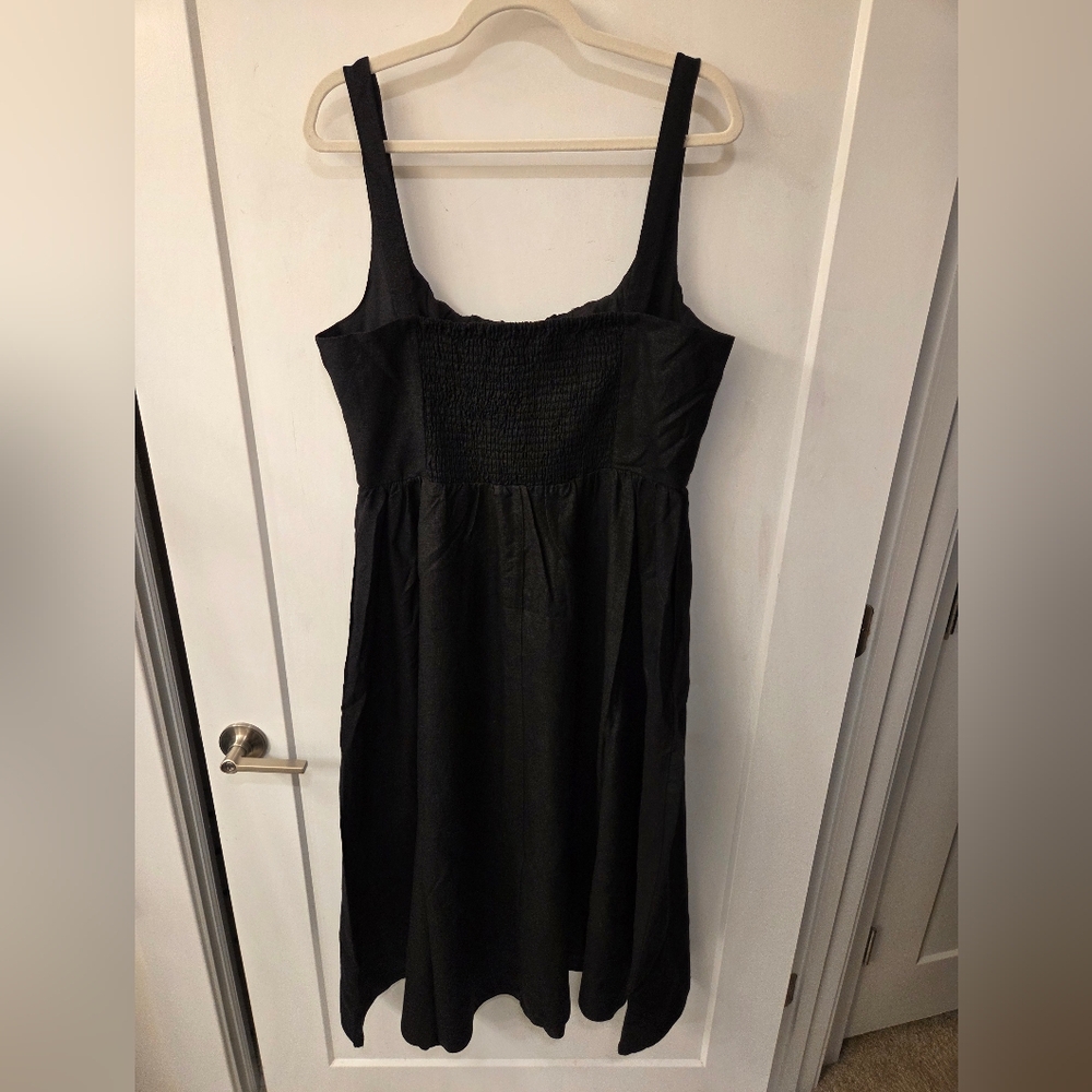 NWT - Maison D'Amelie Linen Blend Corset Detailed Smock Back Black Maxi Dress-L - Picture 7 of 14